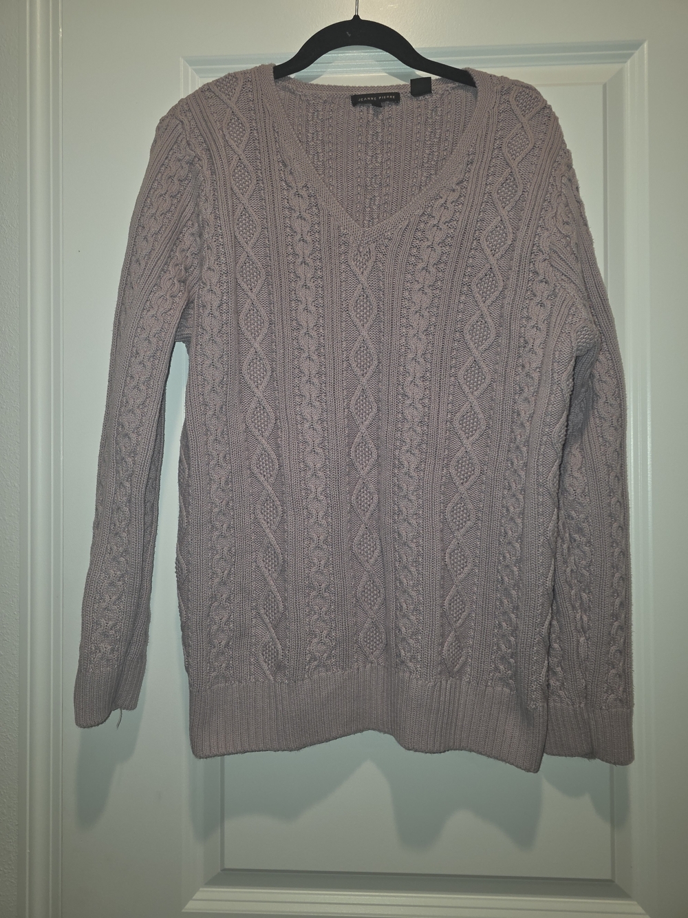JEANNE PIERRE Dusty Rose Cable Knit V-Neck Sweater 100% Cotton XL